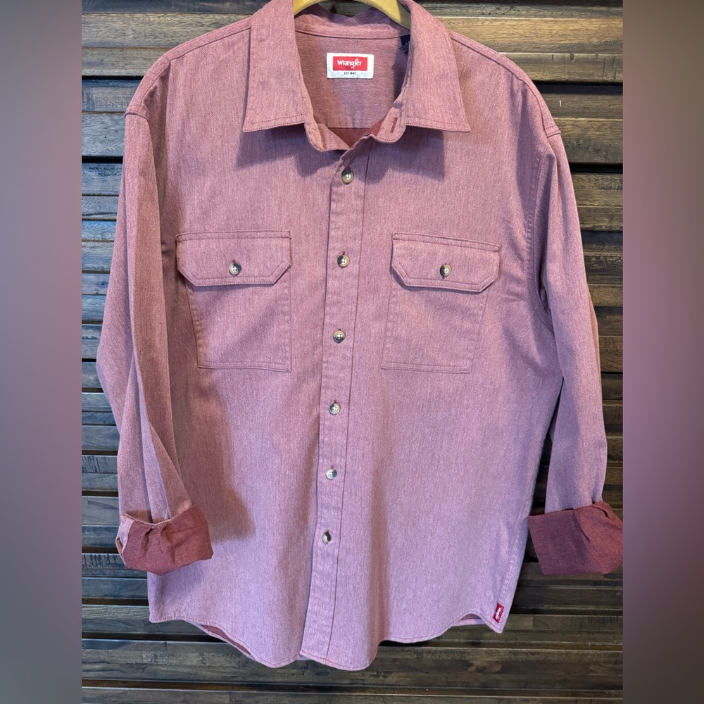 Wrangler All Day Comfort Soft Button Up Long‎ Sleeve Shirt Burgundy Mens LRG EUC
